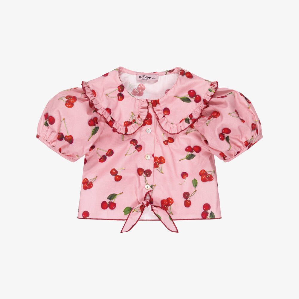 Phi Clothing-بلوزة قطن بنقشة الكرز الأحمر لون زهري للبنات | Childrensalon