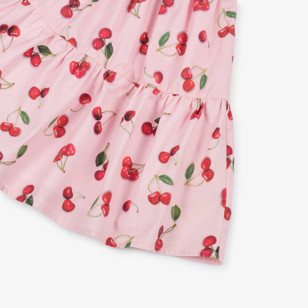Phi Clothing-Girls Pink Cotton Dress with Red Cherry Print | Childrensalon