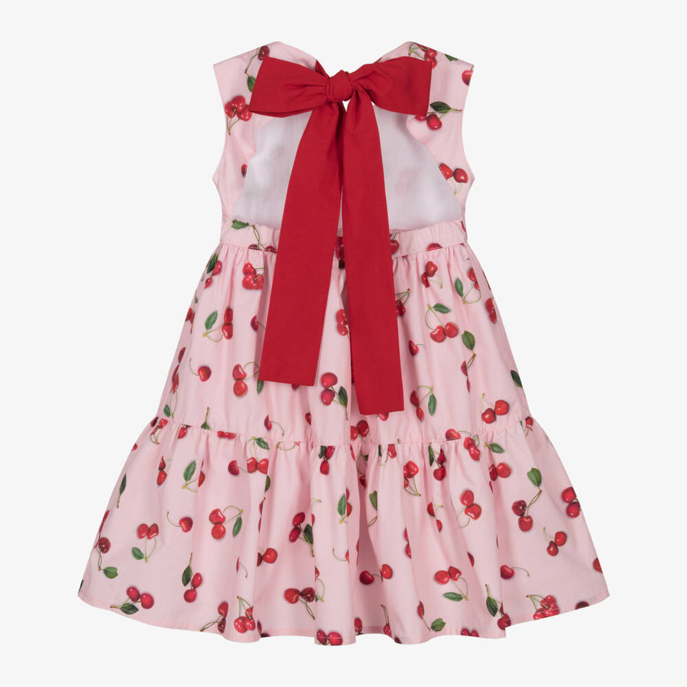 Phi Clothing-Girls Pink Cotton Dress with Red Cherry Print | Childrensalon