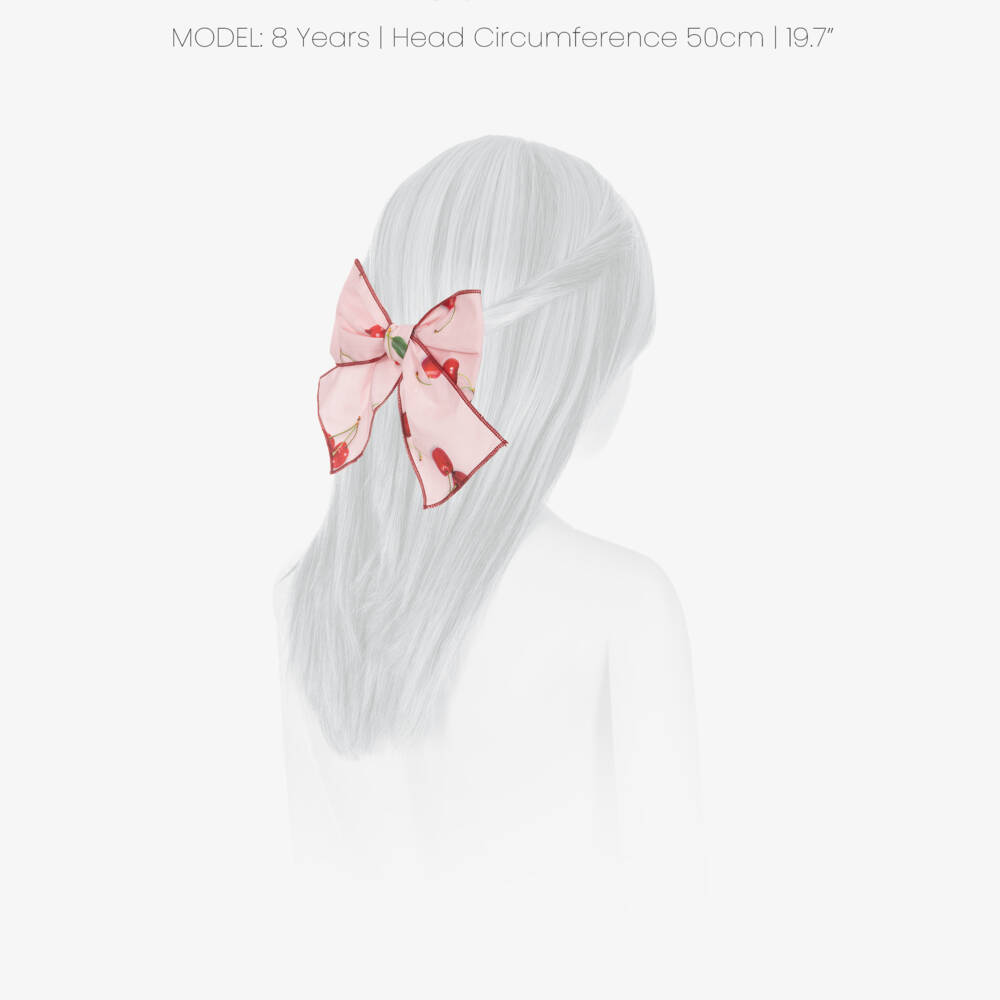 Phi Clothing-Girls Pink Cotton & Red Cherry Print Bow Hair Clip (15cm) | Childrensalon