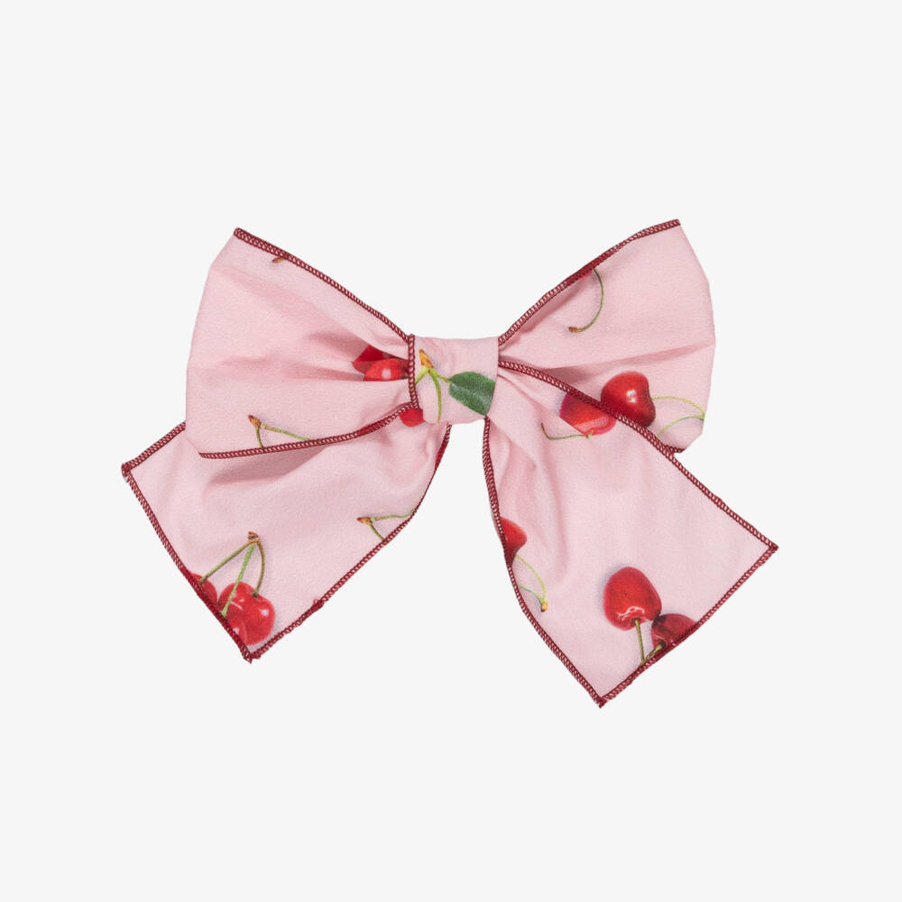 Phi Clothing-Girls Pink Cotton & Red Cherry Print Bow Hair Clip (15cm) | Childrensalon
