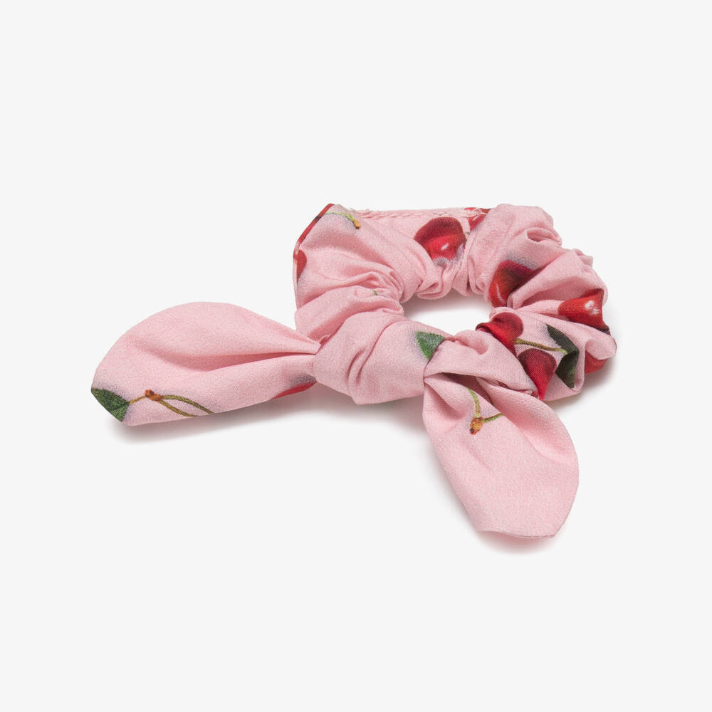 Phi Clothing-Girls Pink Cotton & Red Cherry Print Hair Scrunchie | Childrensalon