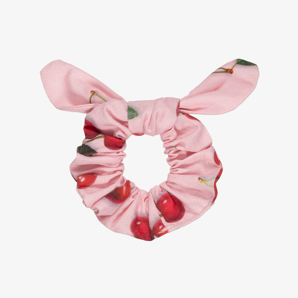 Phi Clothing-Girls Pink Cotton & Red Cherry Print Hair Scrunchie | Childrensalon