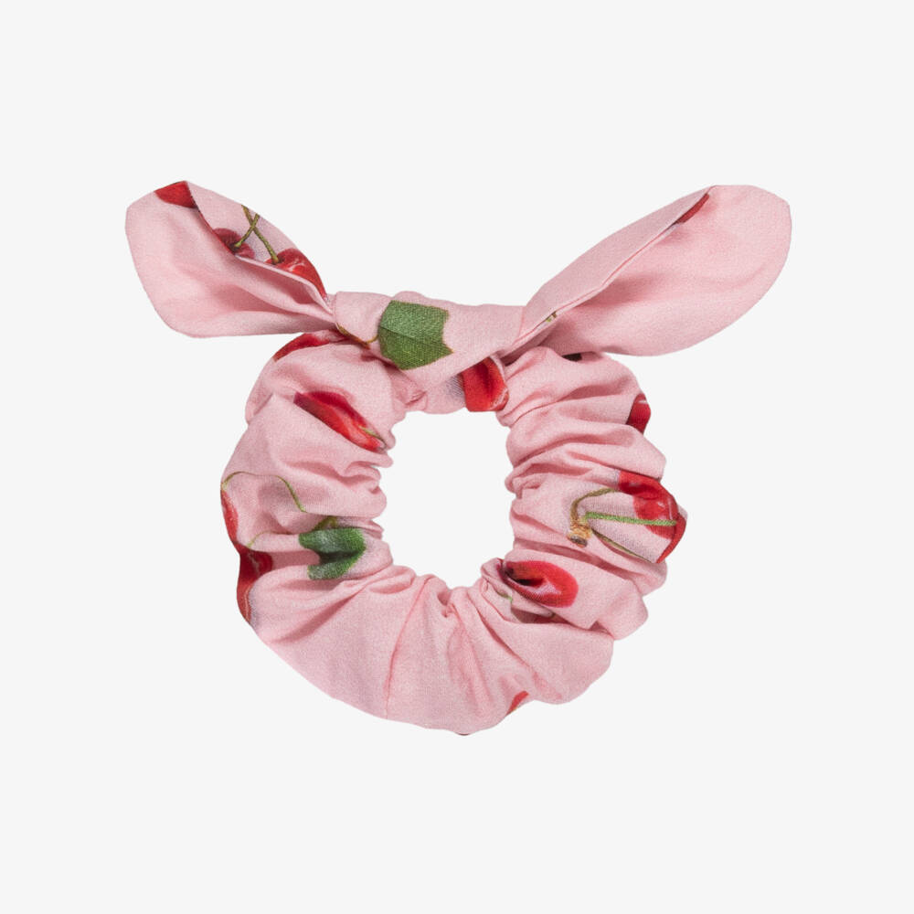 Phi Clothing-Girls Pink Cotton & Red Cherry Print Hair Scrunchie | Childrensalon