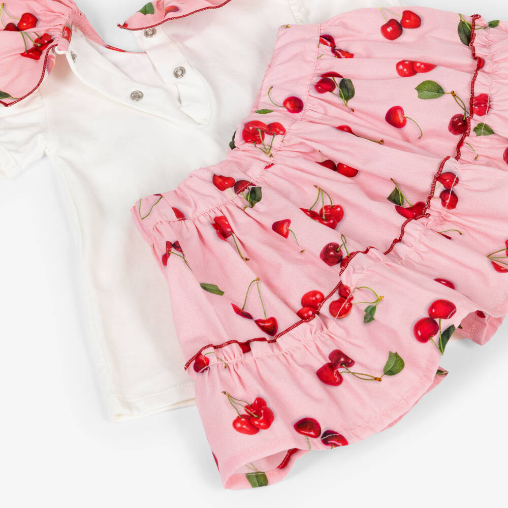 Phi Clothing-Girls Pink Cotton Skirt Set with Red Cherry Print | Childrensalon