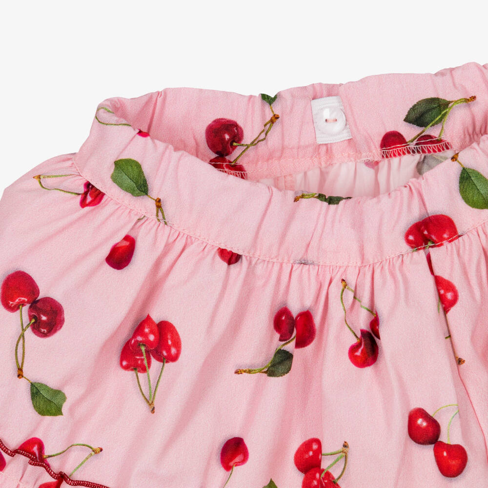 Phi Clothing-Girls Pink Cotton Skirt Set with Red Cherry Print | Childrensalon