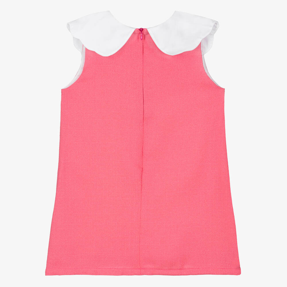 Phi Clothing-Girls Pink Dress with White Collar & Bow | Childrensalon