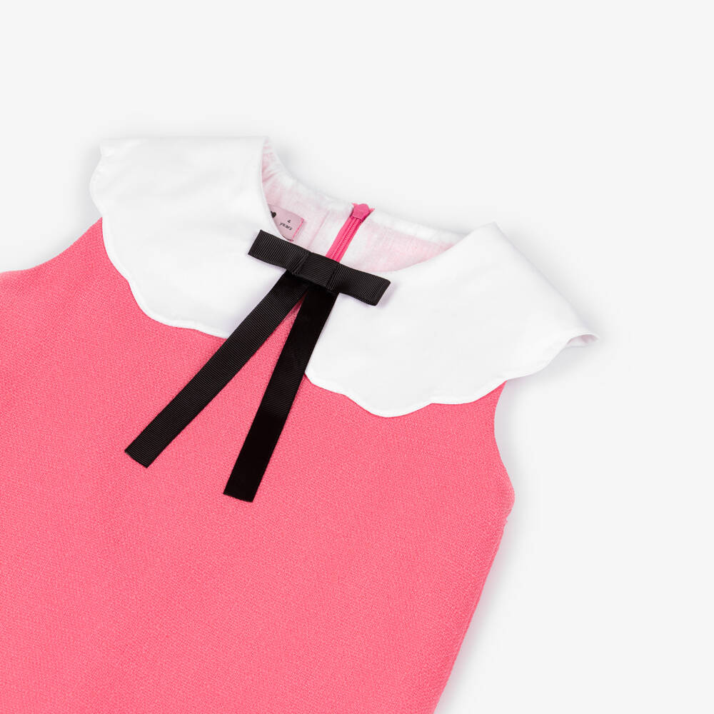 Phi Clothing-Girls Pink Dress with White Collar & Bow | Childrensalon