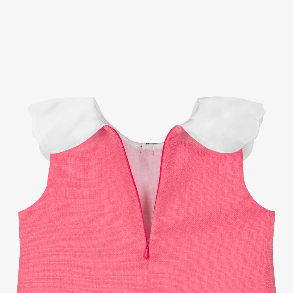 Phi Clothing-Girls Pink Dress with White Collar & Bow | Childrensalon