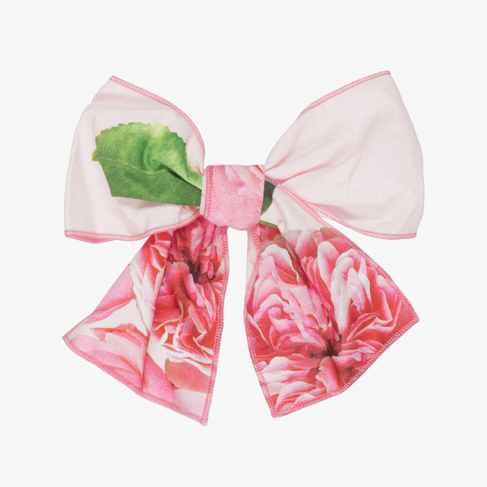 Phi Clothing-Girls Pink Floral Bow Hair Clip (15cm) | Childrensalon