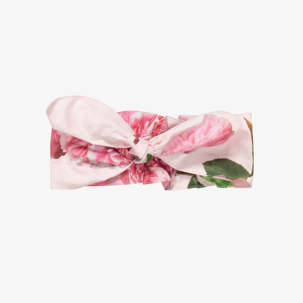 Phi Clothing-Girls Pink Floral Cotton Tie Headband | Childrensalon