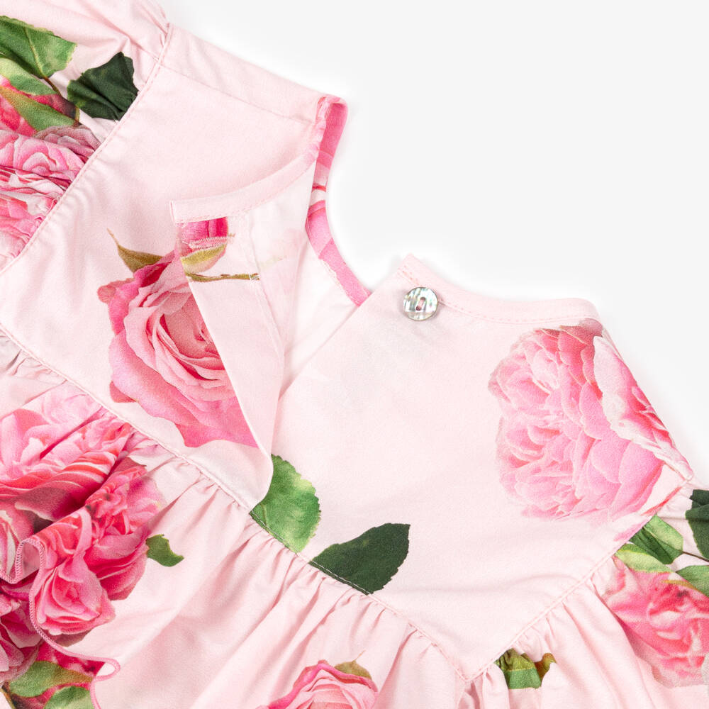 Phi Clothing-Girls Pink Floral Cotton Top & Skirt Set | Childrensalon