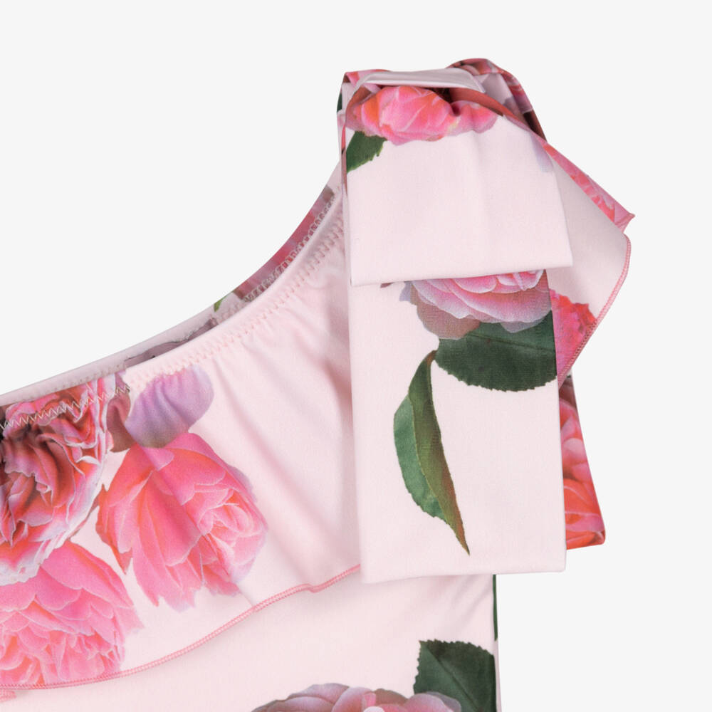 Phi Clothing-Girls Pink Floral One Shoulder Swimsuit | Childrensalon