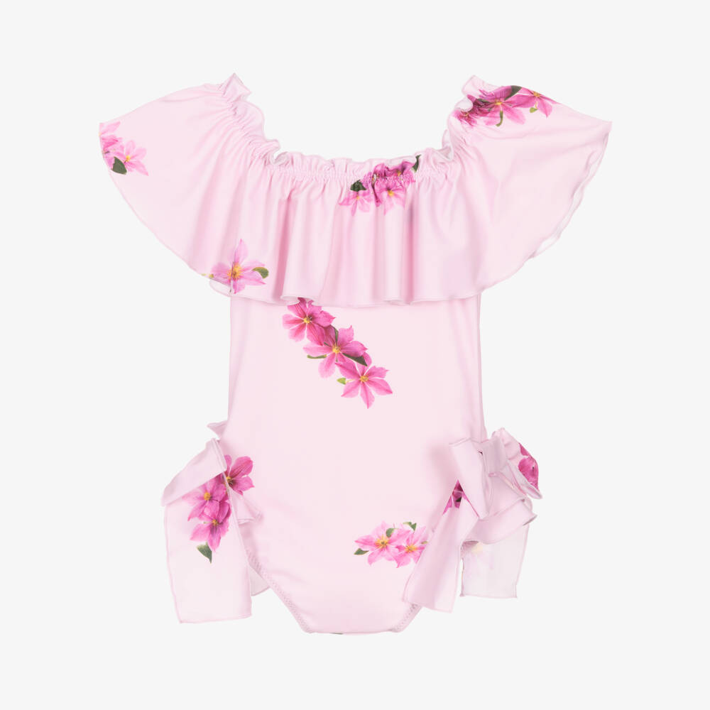 Phi Clothing-Girls Pink Floral Ruffle Swimsuit | Childrensalon