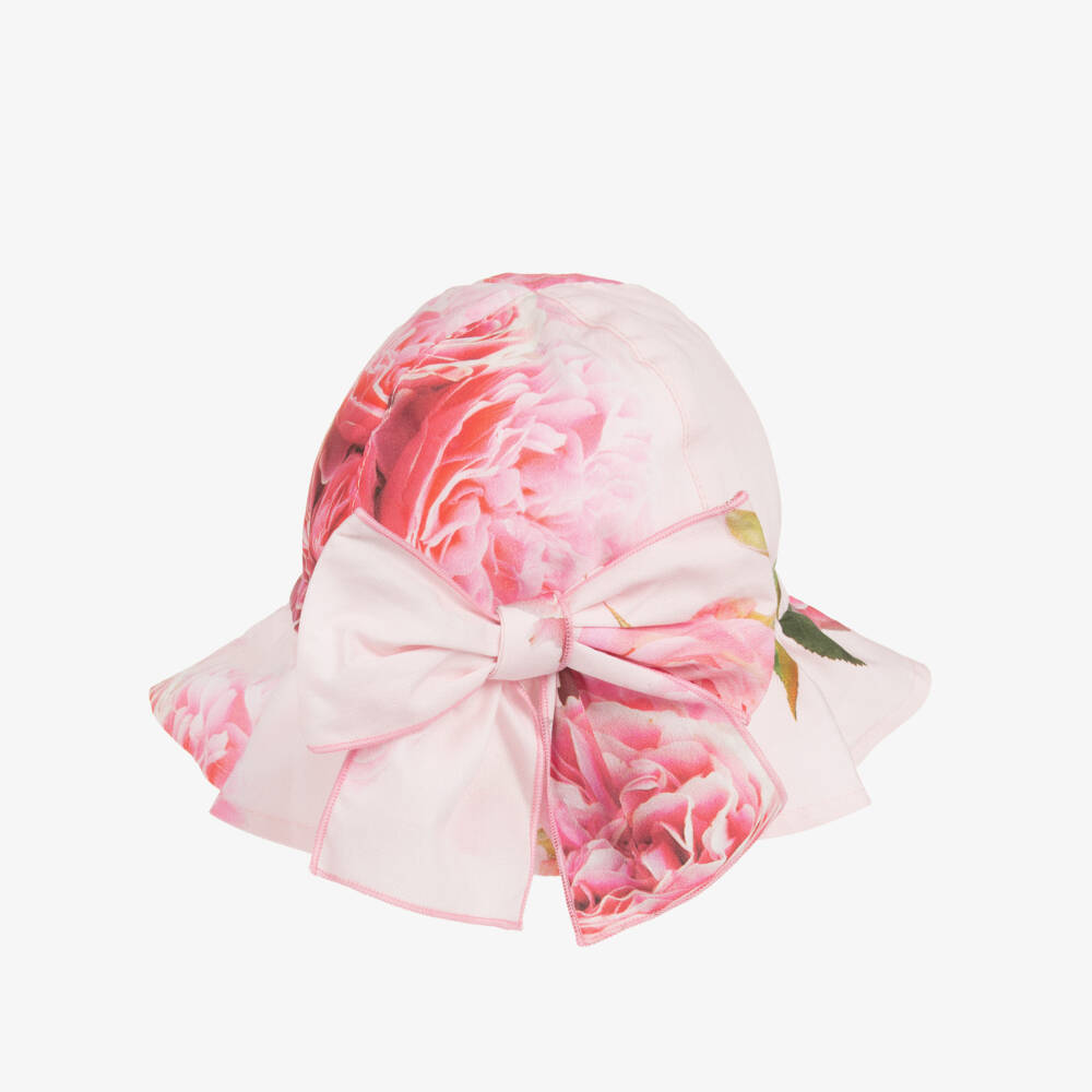 Phi Clothing-Girls Pink Floral Sun Hat with Statement Bow | Childrensalon