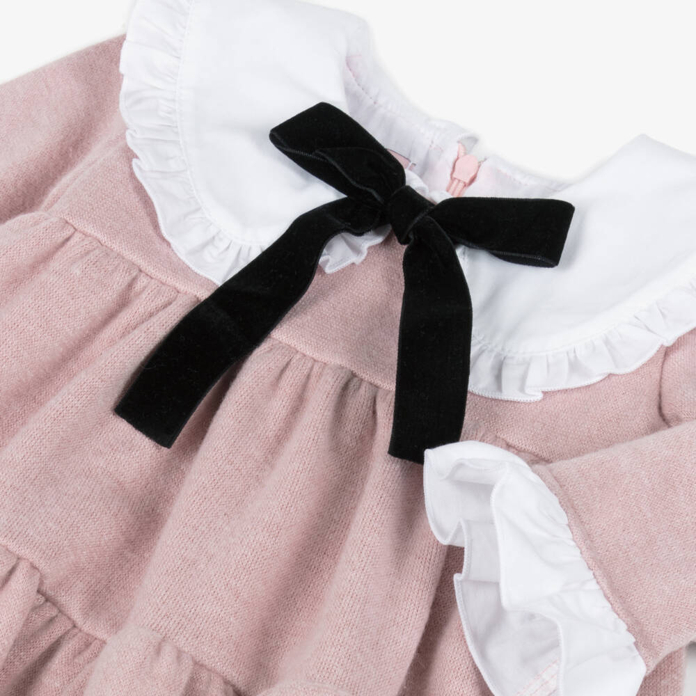 Phi Clothing-Girls Pink Jersey Dress with White Collar | Childrensalon