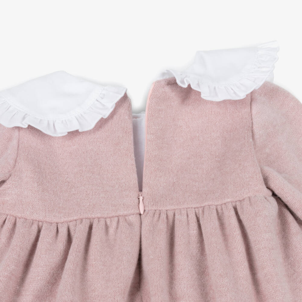 Phi Clothing-Girls Pink Jersey Dress with White Collar | Childrensalon