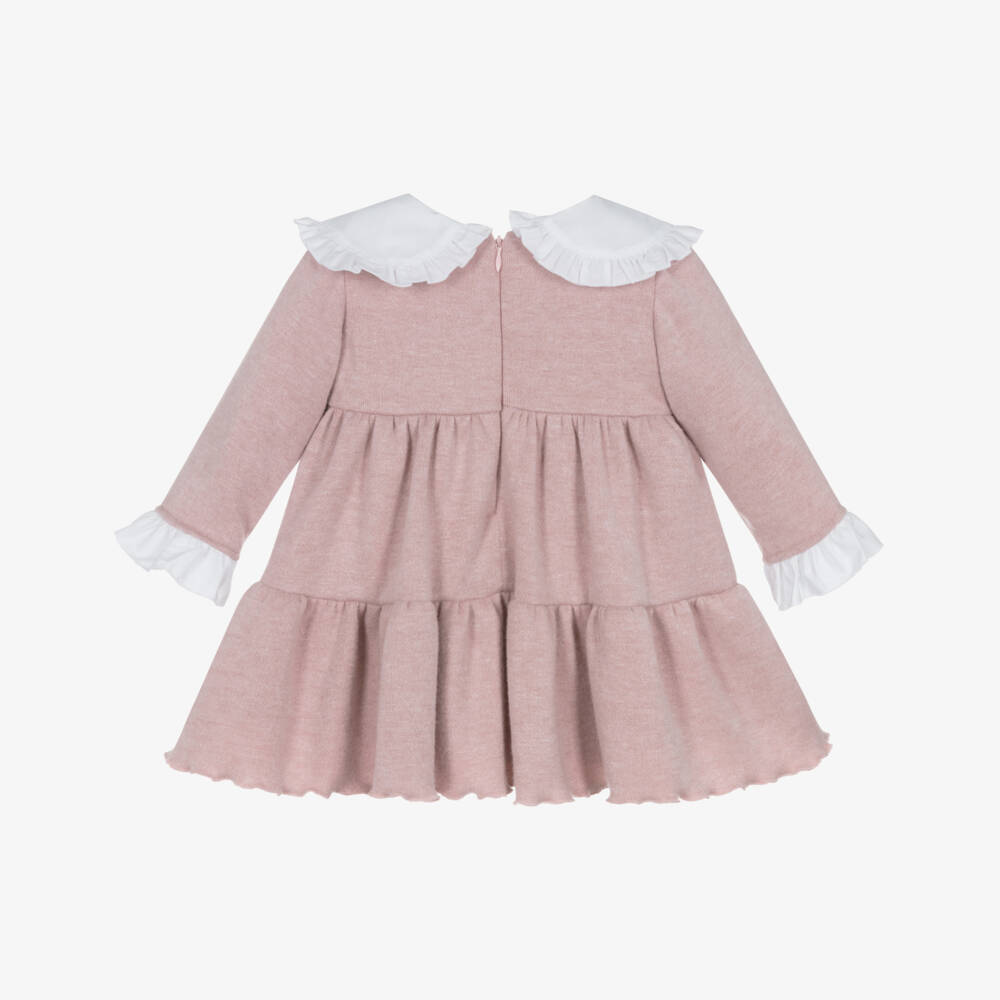 Phi Clothing-Girls Pink Jersey Dress with White Collar | Childrensalon