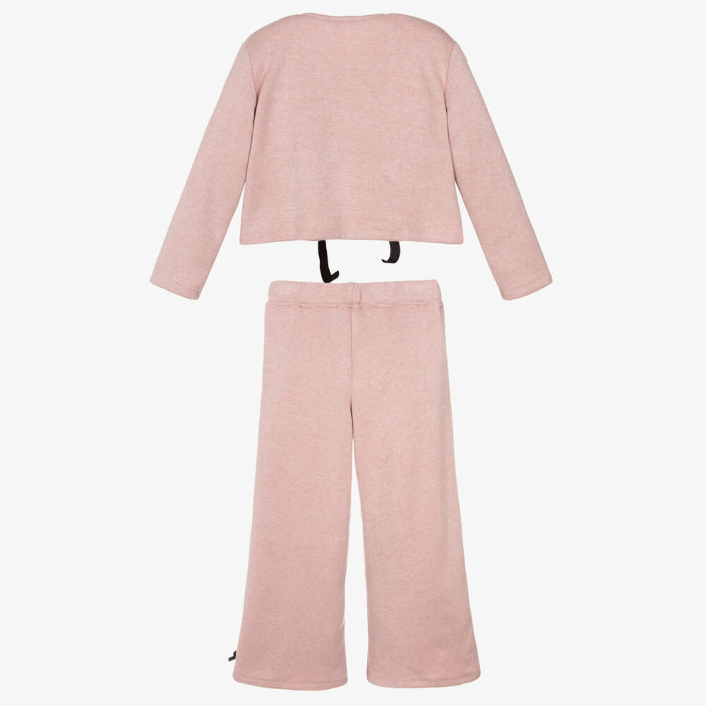 Phi Clothing-Girls Pink Knitted Trouser Set with Ribbon Ties | Childrensalon