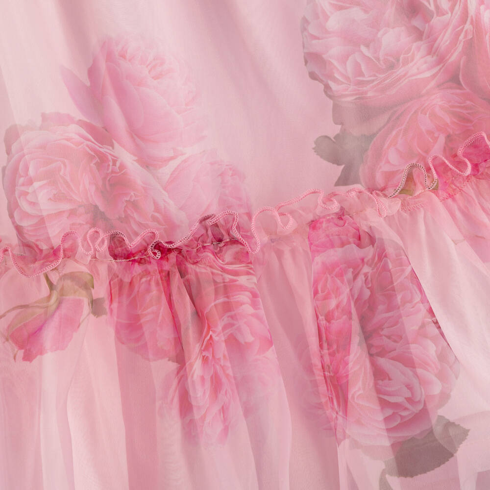 Phi Clothing-Girls Pink Organza Dress with Floral Rose Print | Childrensalon