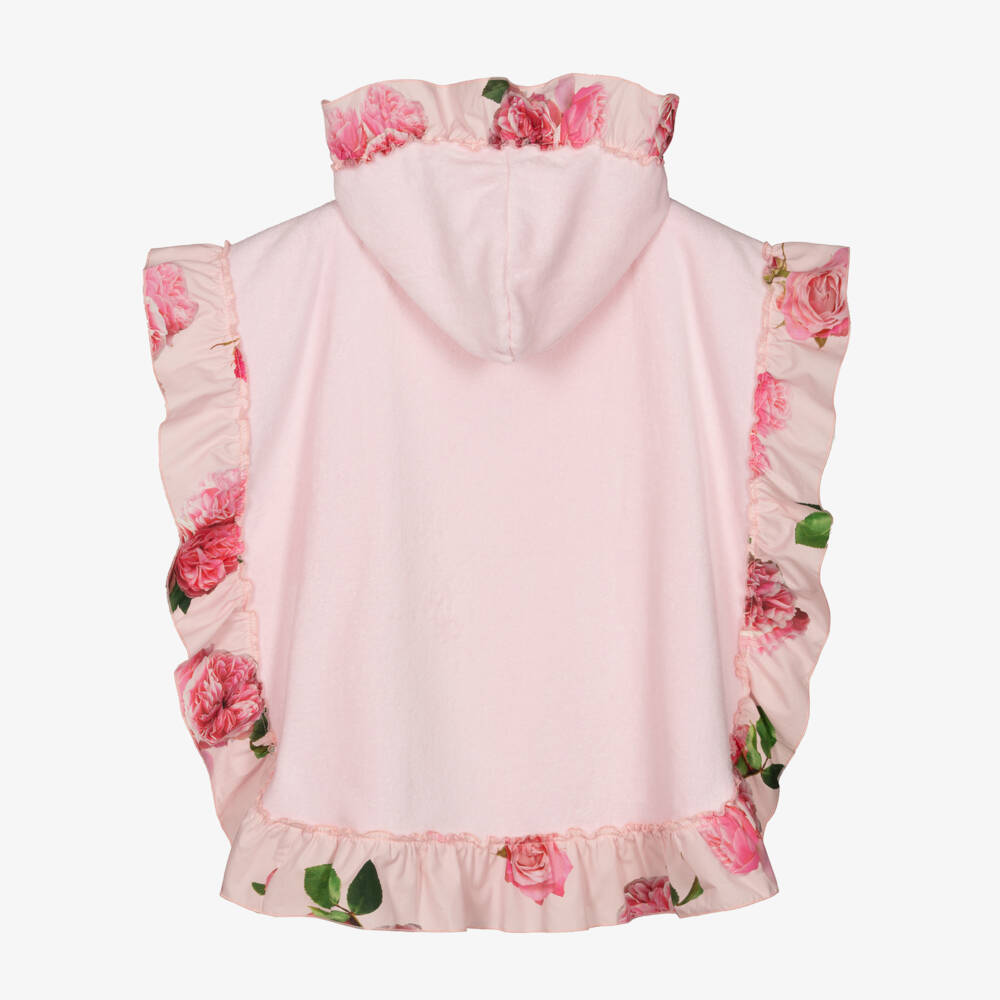 Phi Clothing-Girls Pink Poncho Towel with Floral Ruffle Trim | Childrensalon