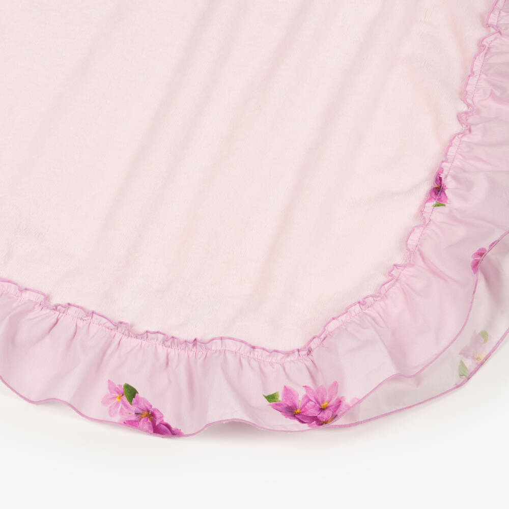 Phi Clothing-Girls Pink Poncho Towel with Lilac Floral Ruffle Trim | Childrensalon