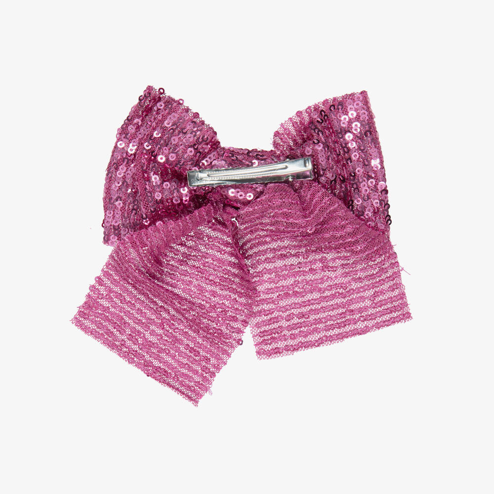 Phi Clothing-مشبك شعر مزين بفيونكة وترتر لون زهري للبنات (12 سم) | Childrensalon