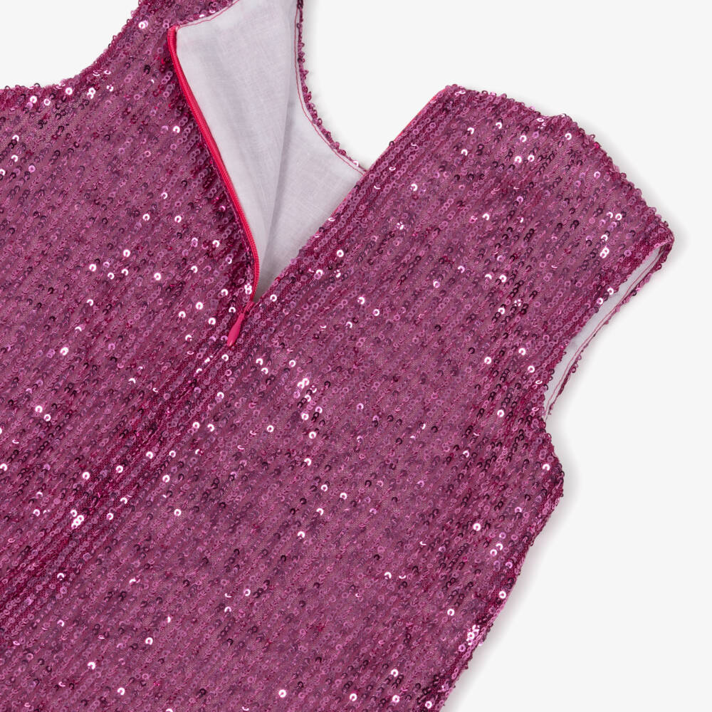 Phi Clothing-Платье розовое с пайетками и черными бархатными бантами для девочек | Childrensalon