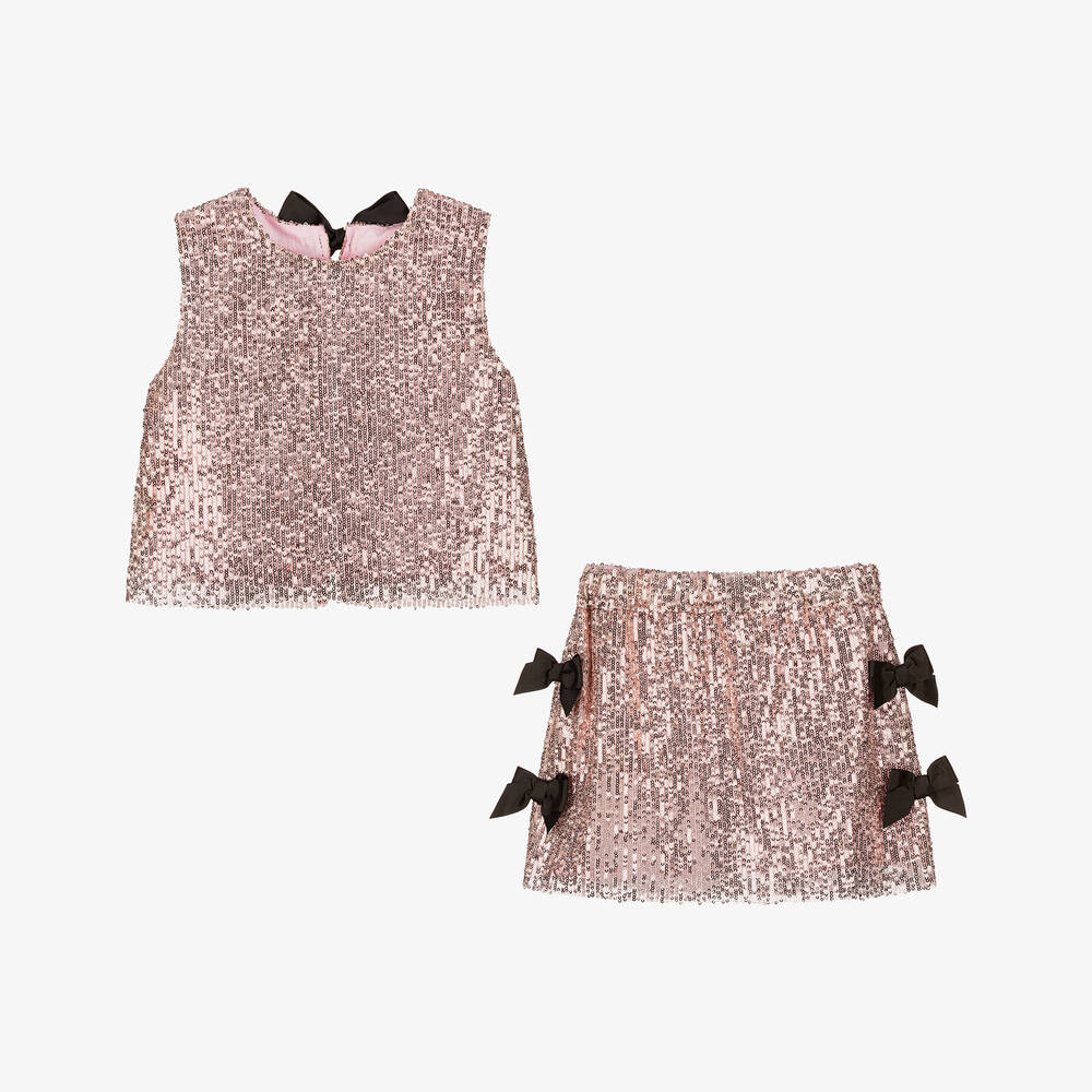 Phi Clothing-Girls Pink Sequin Skirt Set | Childrensalon