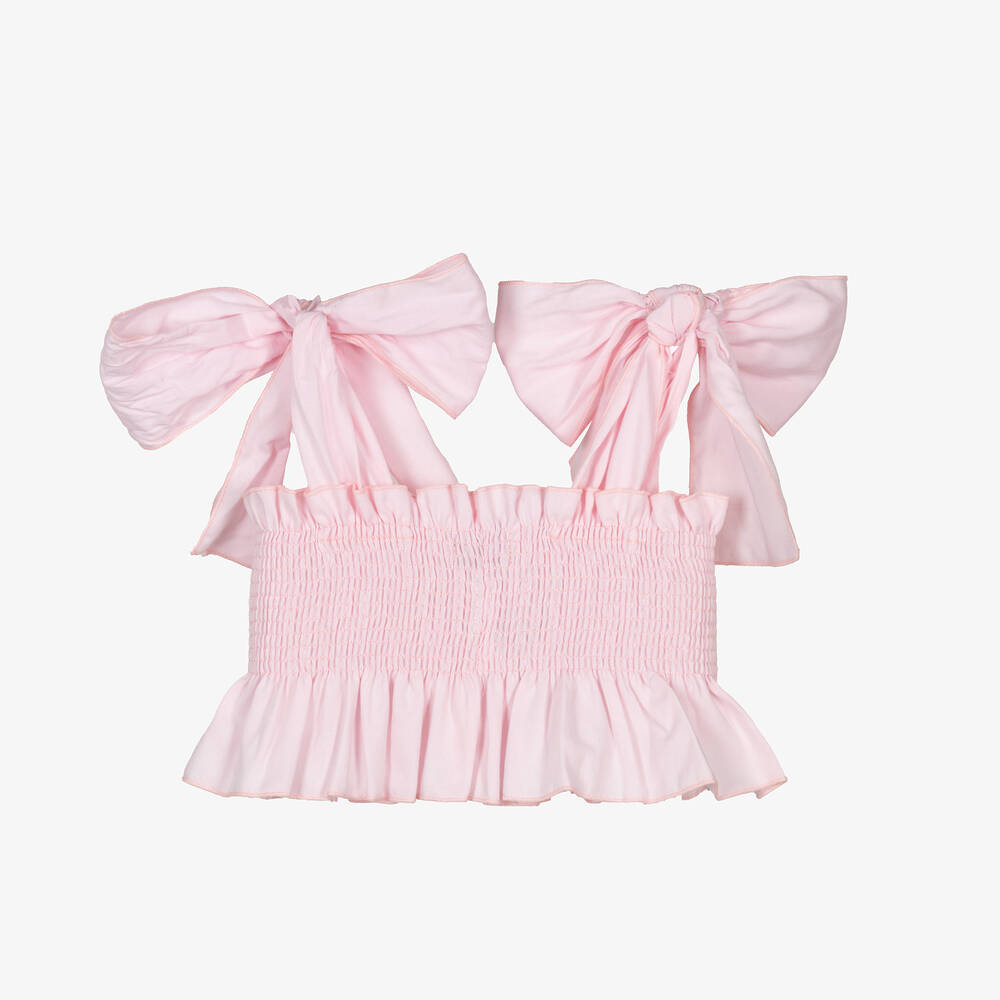 Phi Clothing-Girls Pink Shirred Cotton Crop Top | Childrensalon