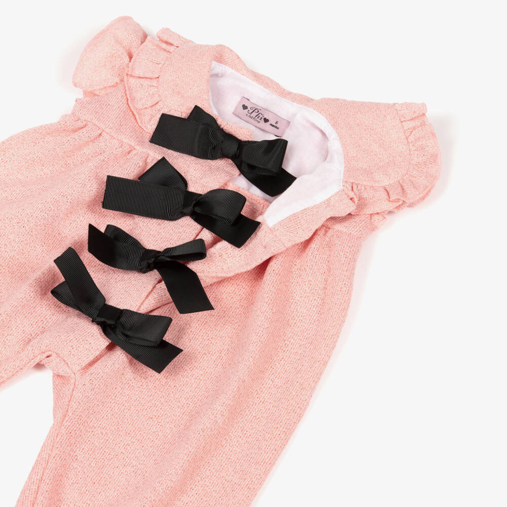 Phi Clothing-أفارول مزين بفيونكات لون زهري للبنات الرضع | Childrensalon