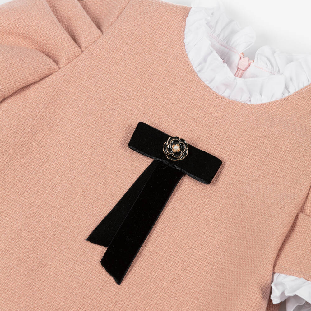 Phi Clothing-Girls Pink Tweed Dress with Black Bow | Childrensalon