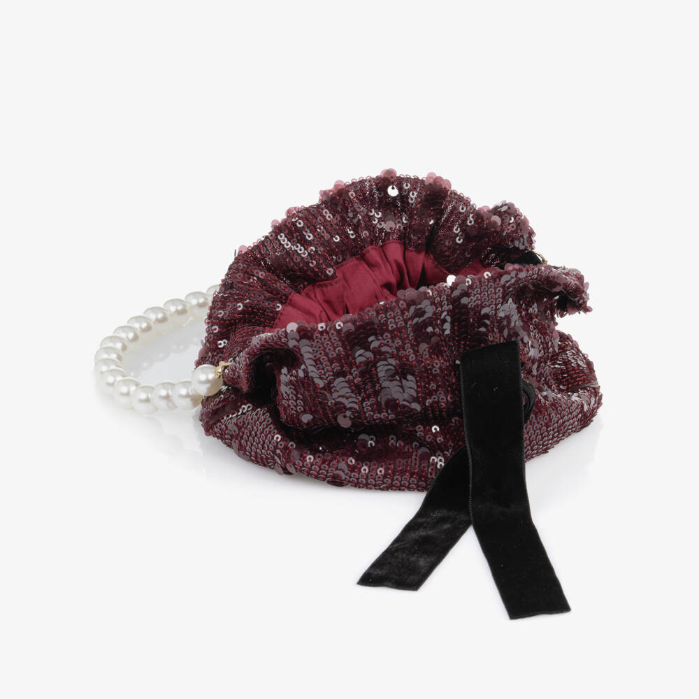 Phi Clothing-Girls Plum Sequin Handbag with Pearl Handle (15cm) | Childrensalon