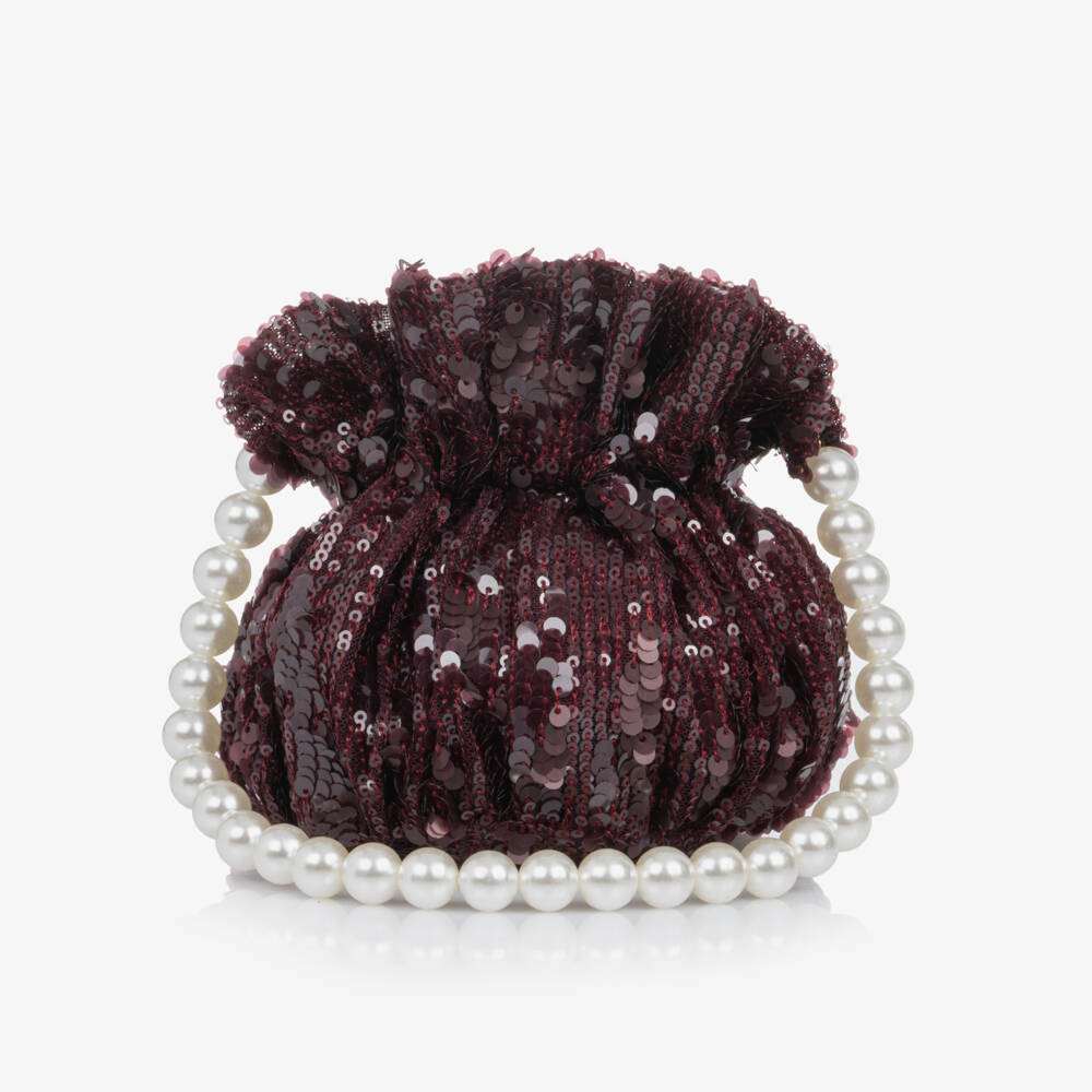 Phi Clothing-Girls Plum Sequin Handbag with Pearl Handle (15cm) | Childrensalon