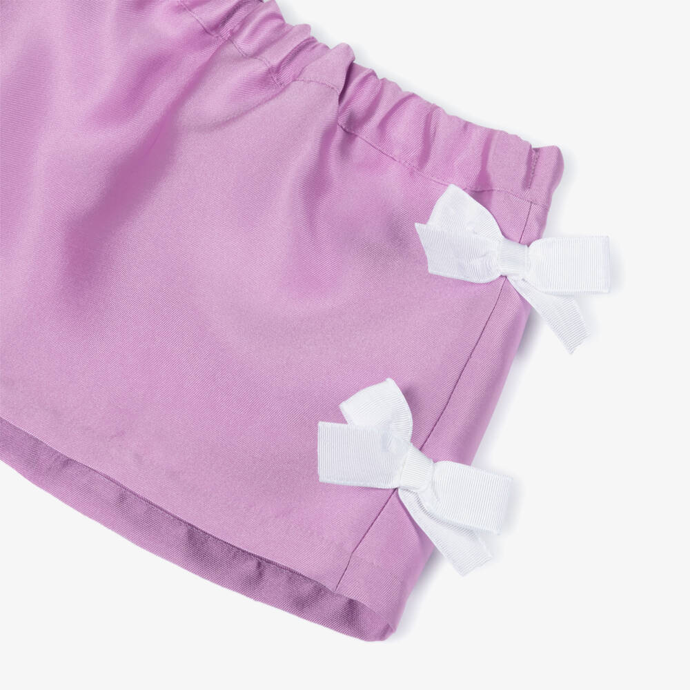 Phi Clothing-Girls Purple Satin Twill Skirt Set with White Bows | Childrensalon