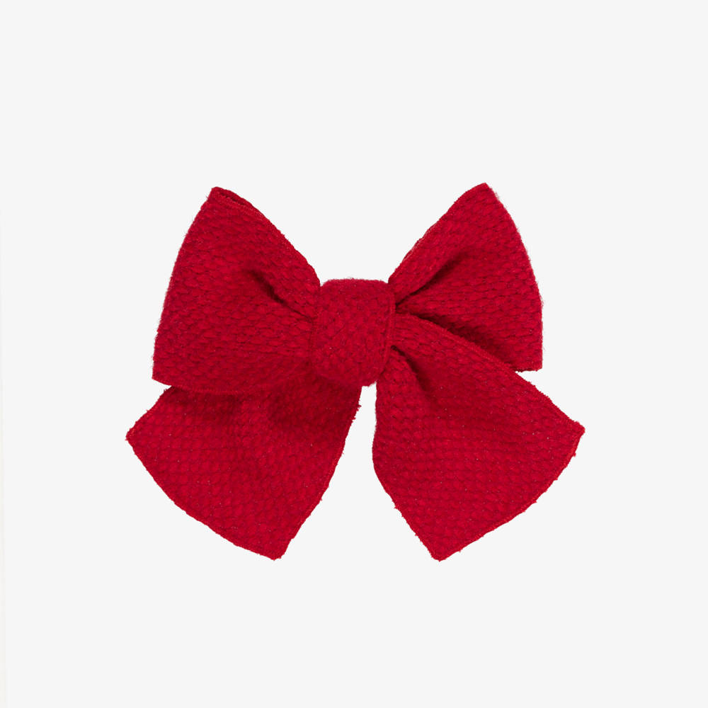 Phi Clothing-Girls Red Fluffy Knit Bow Hair Clip (14cm) | Childrensalon