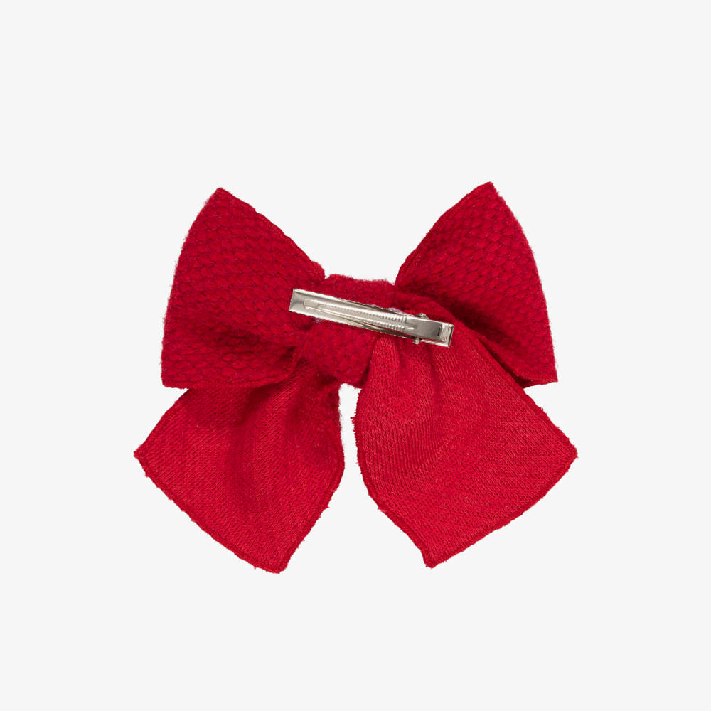 Phi Clothing-Girls Red Fluffy Knit Bow Hair Clip (14cm) | Childrensalon