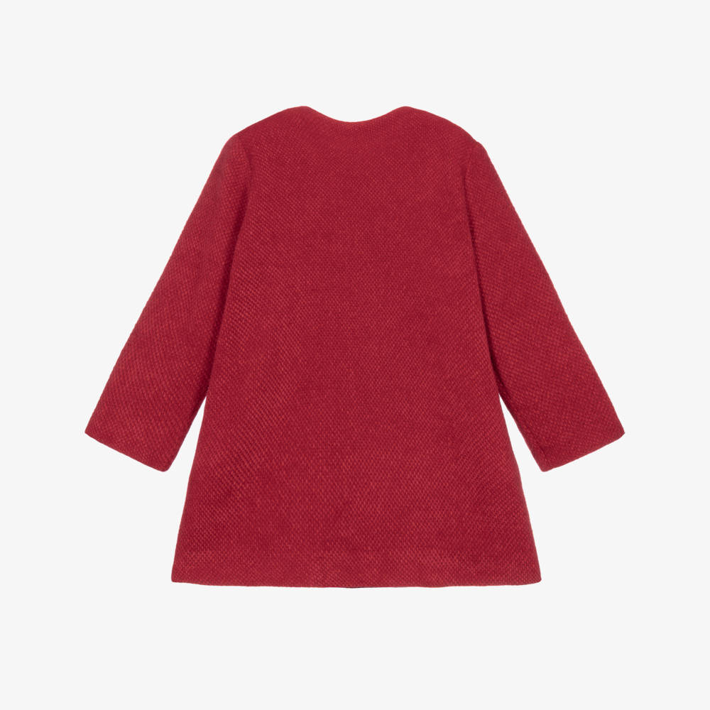 Phi Clothing-Girls Red Fluffy Knit Coat with Bow | Childrensalon