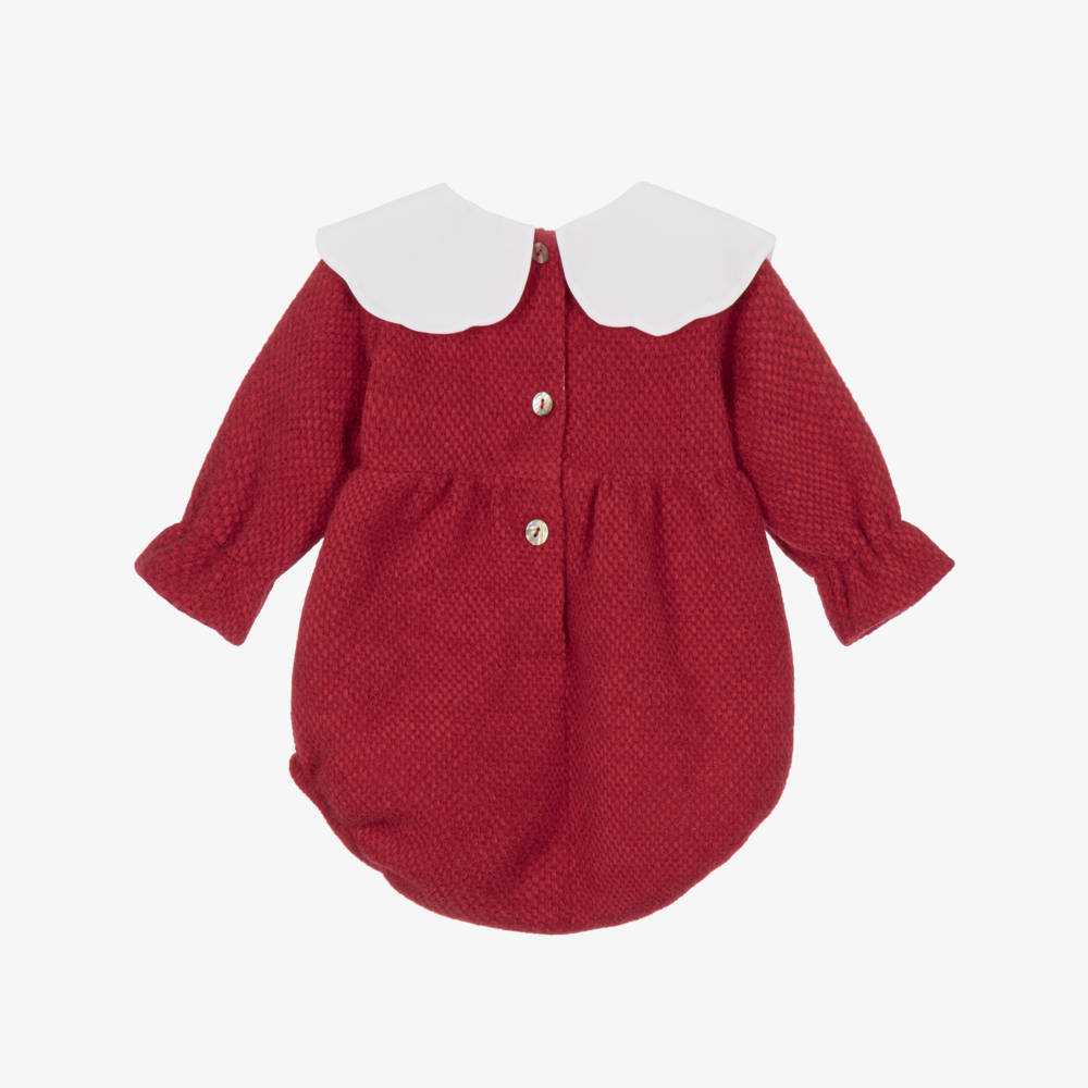 Phi Clothing-Girls Red Fluffy Knit Shortie with Scalloped Collar | Childrensalon