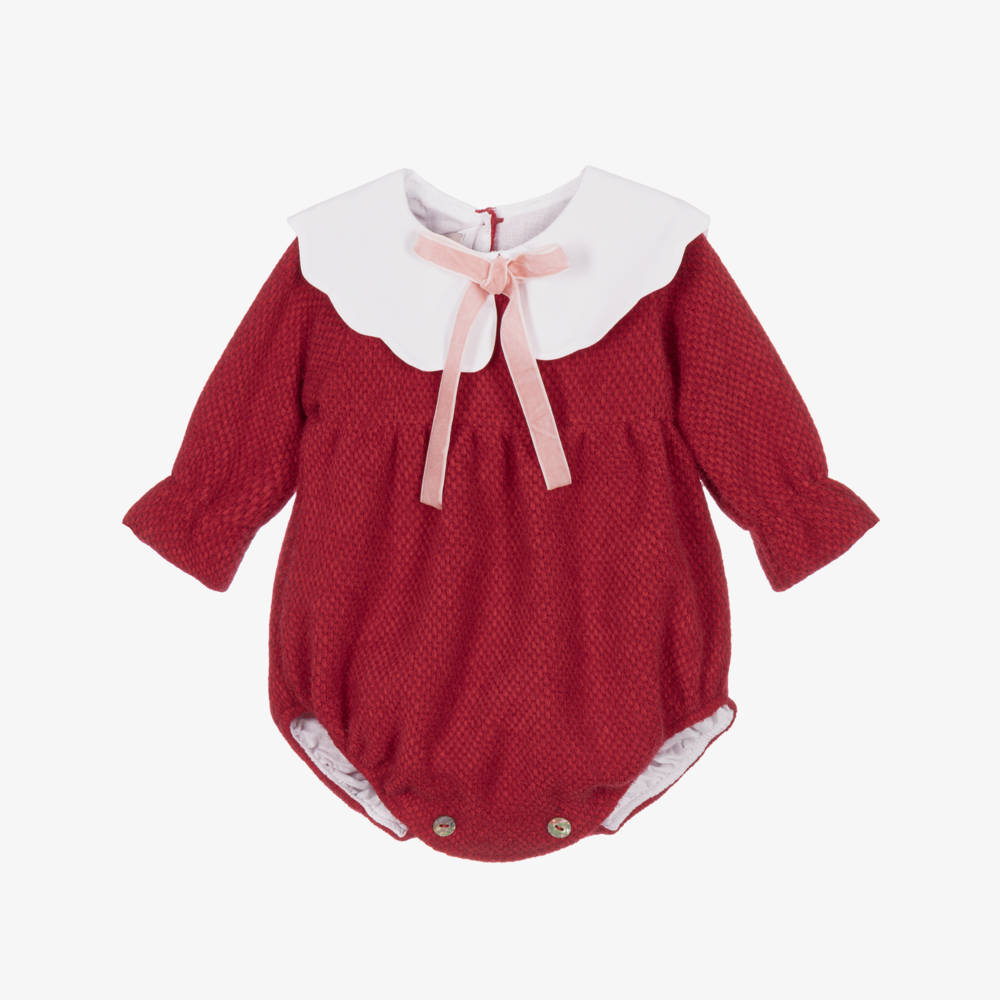 Phi Clothing-Girls Red Fluffy Knit Shortie with Scalloped Collar | Childrensalon