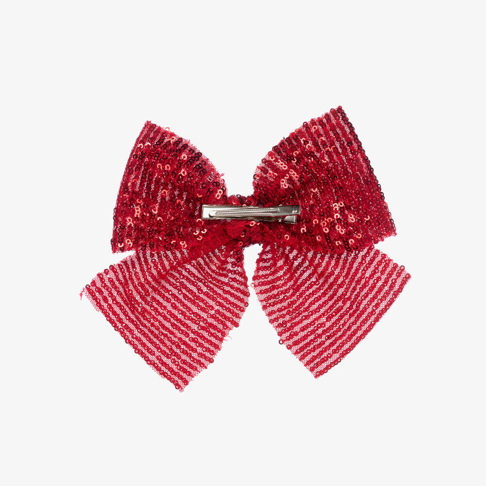 Phi Clothing-Girls Red Sequin Bow Clip (15cm) | Childrensalon
