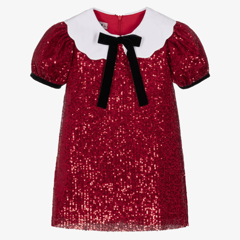 Phi Clothing-Girls Red Sequin-Embellished Dress | Childrensalon