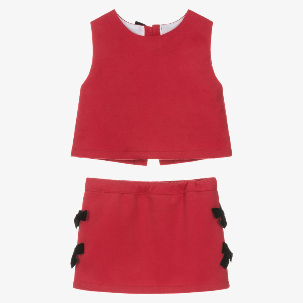 Phi Clothing-Girls Red Skirt Set with Black Velvet Bows | Childrensalon