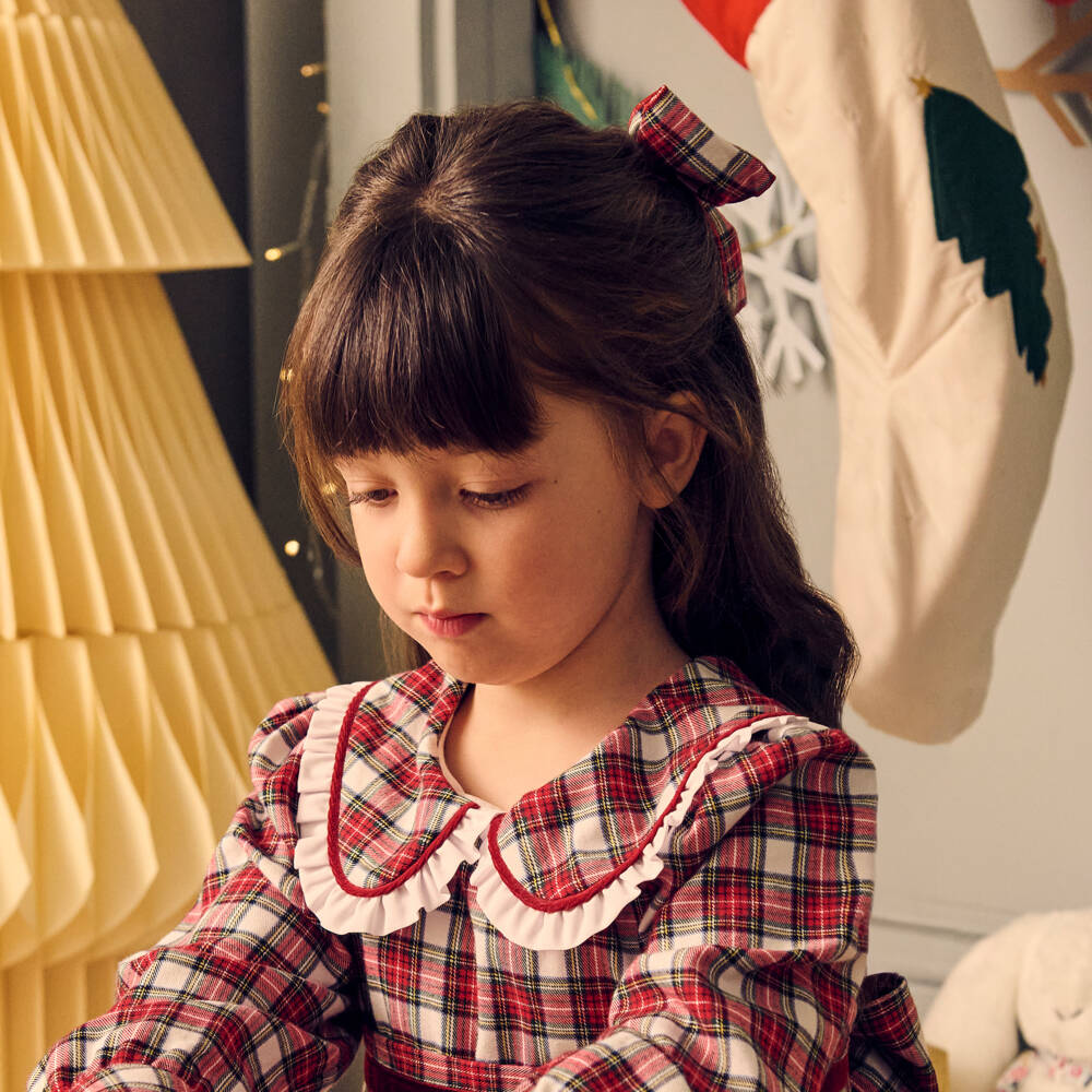 Phi Clothing-مشبك فيونكة تارتان لون أحمر للبنات( 15 سم) | Childrensalon