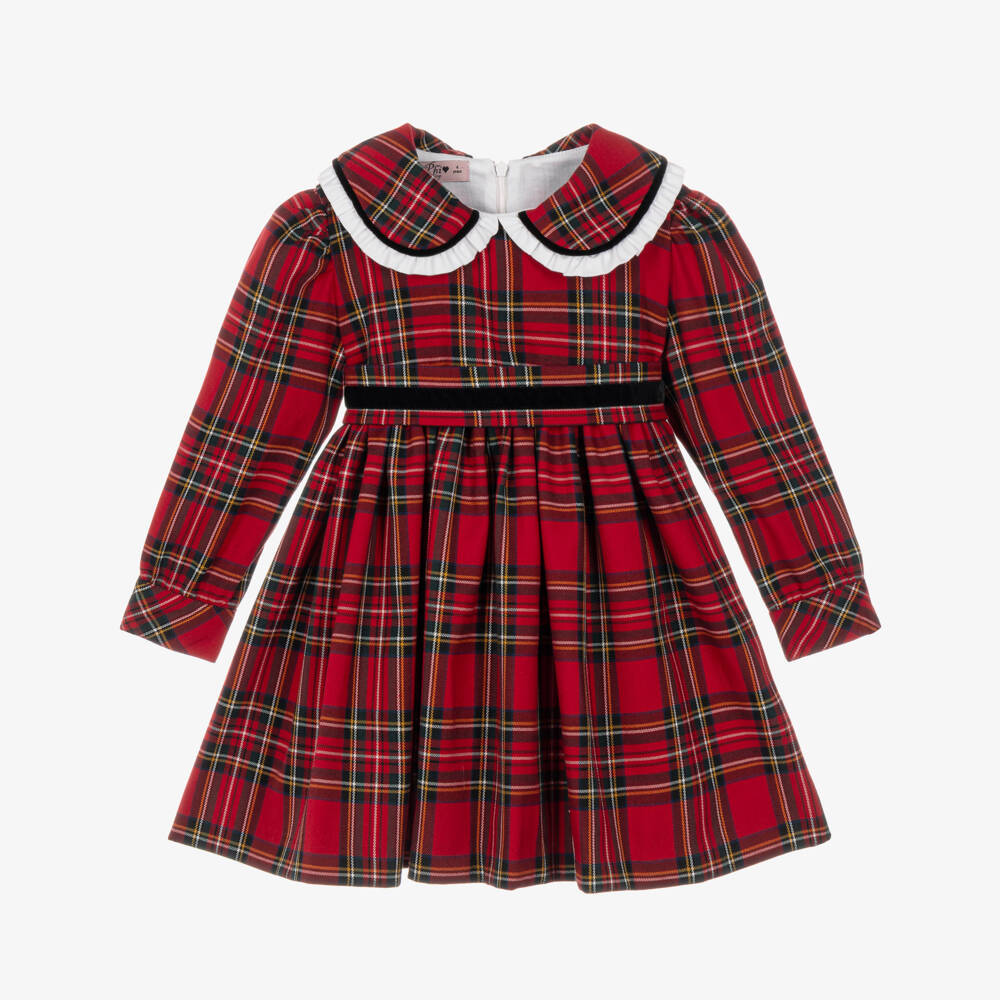 Phi Clothing-Girls Red Tartan Collared Dress  | Childrensalon