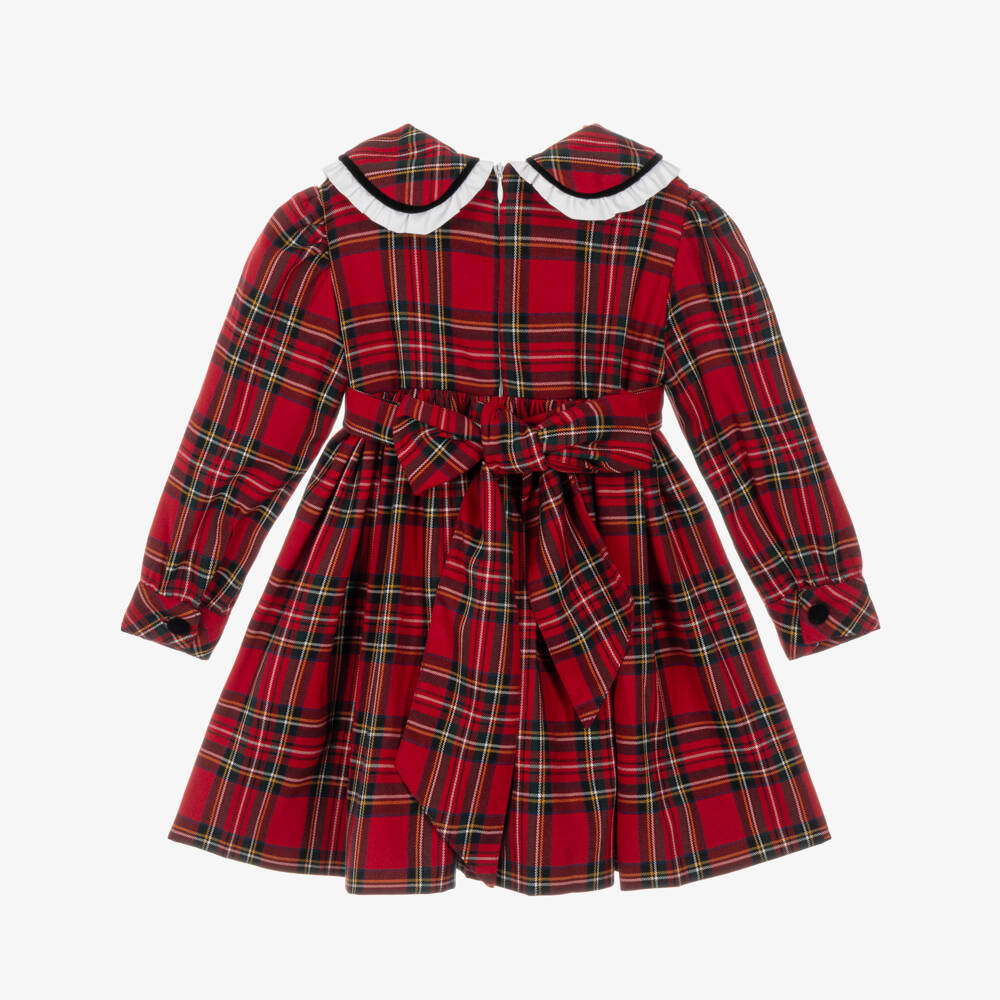 Phi Clothing-Girls Red Tartan Collared Dress | Childrensalon