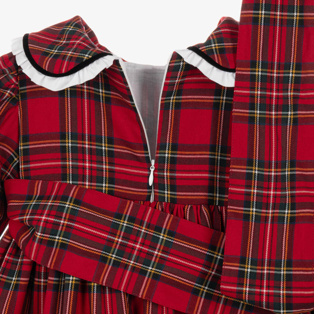 Phi Clothing-Girls Red Tartan Collared Dress | Childrensalon