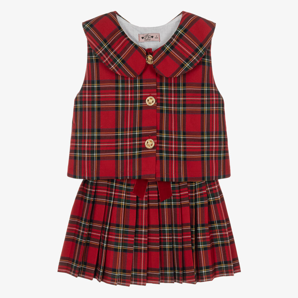 Phi Clothing-Girls Red Tartan Skirt & Waistcoat Set | Childrensalon