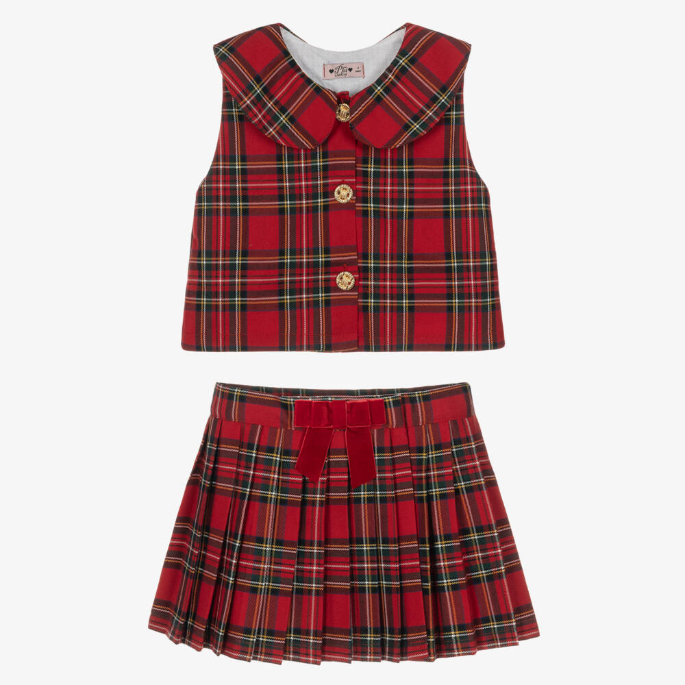 Phi Clothing-Girls Red Tartan Skirt & Waistcoat Set | Childrensalon