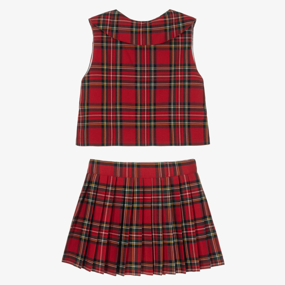 Phi Clothing-Girls Red Tartan Skirt & Waistcoat Set | Childrensalon